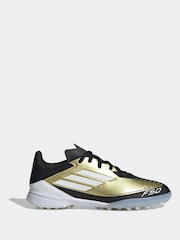 adidas Gold/White Kids F50 League Messi Turf Boots - Image 1 of 9