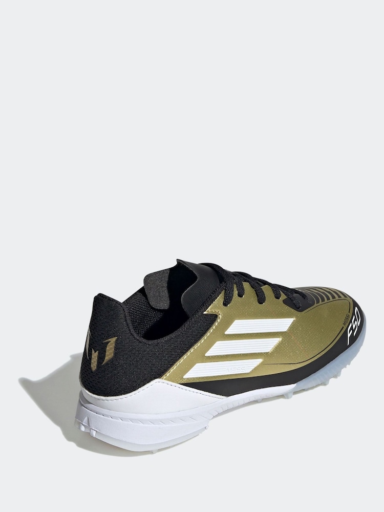 adidas Gold/White Kids F50 League Messi Turf Boots - Image 4 of 9