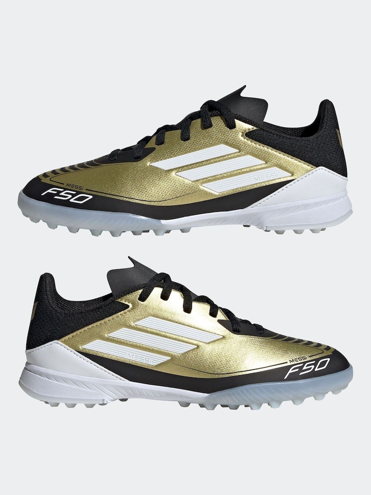 adidas Gold/White Kids F50 League Messi Turf Boots - Image 5 of 9
