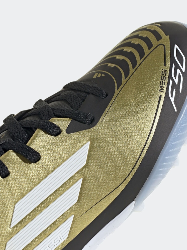 adidas Gold/White Kids F50 League Messi Turf Boots - Image 8 of 9