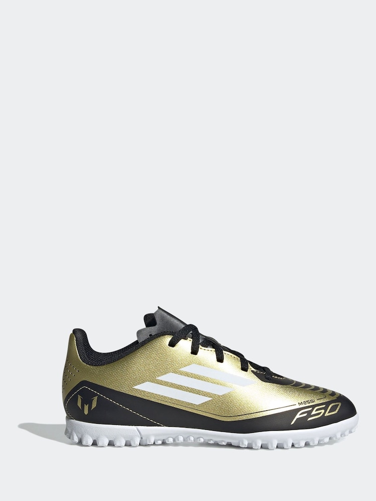 adidas Gold/White Kids F50 Club Messi Turf Boots - Image 1 of 8