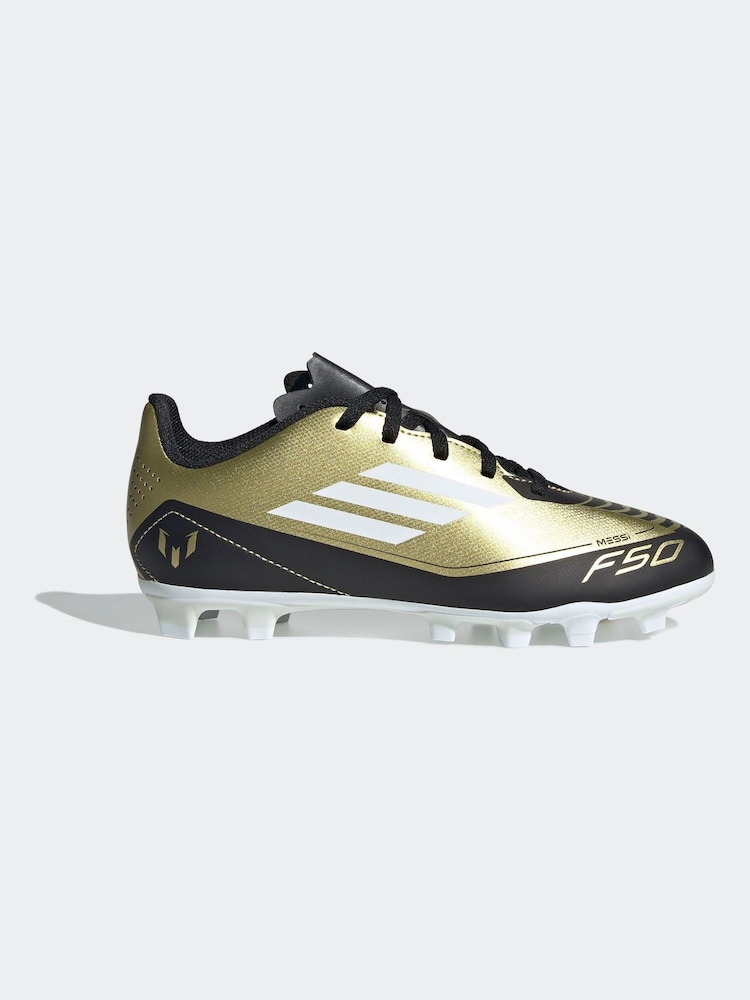 adidas Gold/White Messi F50 Kids Club Flexible Ground Football Boots - Image 1 of 9