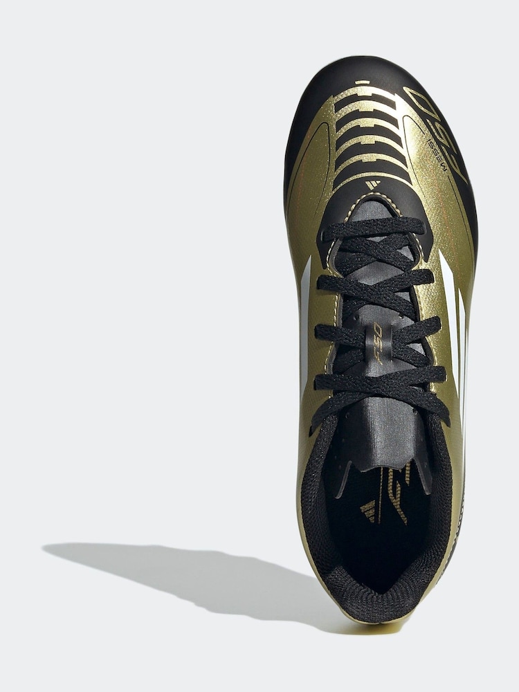 adidas Gold/White Messi F50 Kids Club Flexible Ground Football Boots - Image 3 of 9
