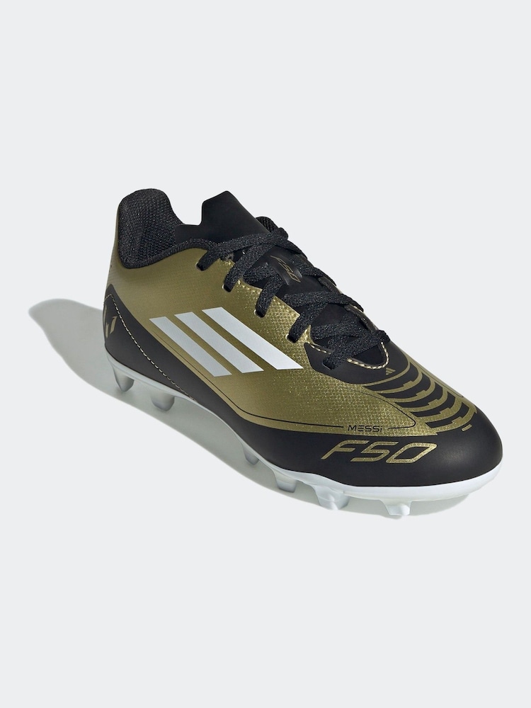 adidas Gold/White Messi F50 Kids Club Flexible Ground Football Boots - Image 6 of 9
