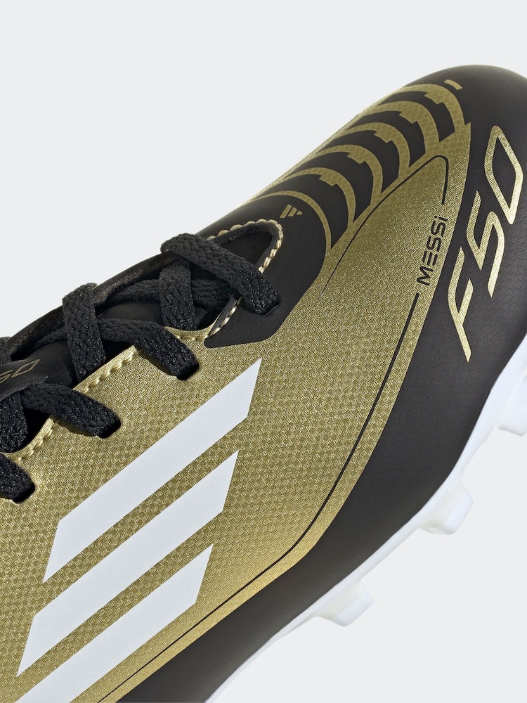 adidas Gold/White Messi F50 Kids Club Flexible Ground Football Boots - Image 8 of 9