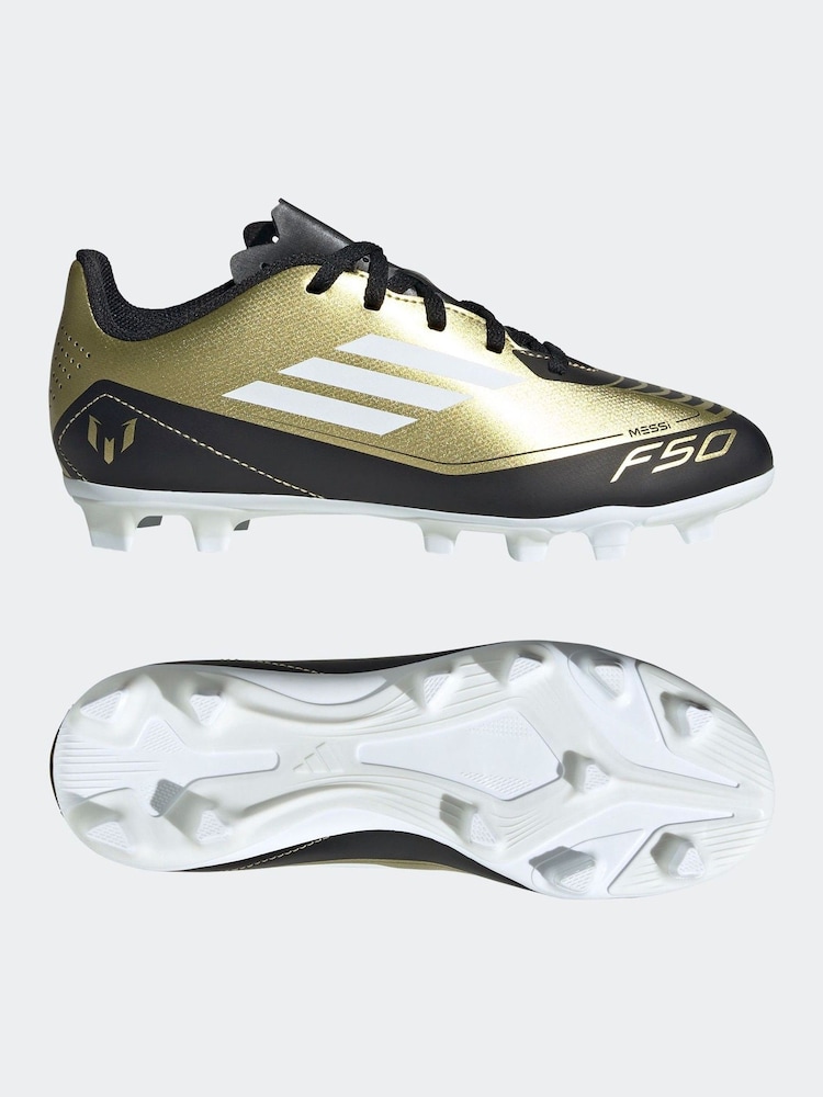 adidas Gold/White Messi F50 Kids Club Flexible Ground Football Boots - Image 9 of 9