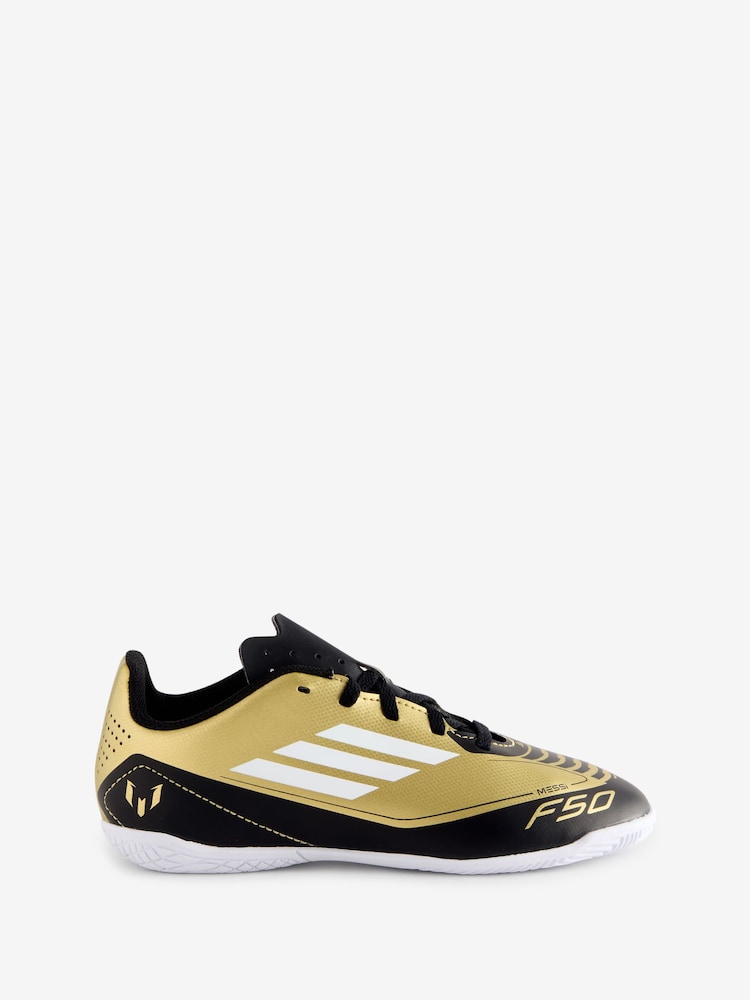 adidas Gold/White Kids F50 Club Messi Indoor Boots - Image 2 of 9