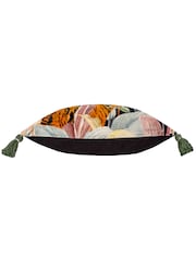 Wylder Noir Midnight Jungle Velvet Tasselled 100% Cotton Cushion - Image 4 of 5
