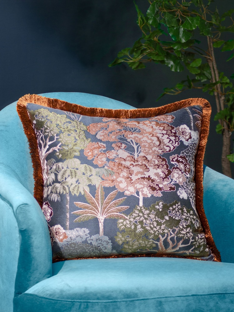 Wylder Navy Woodlands Floral Jacquard Cushion - Image 1 of 5