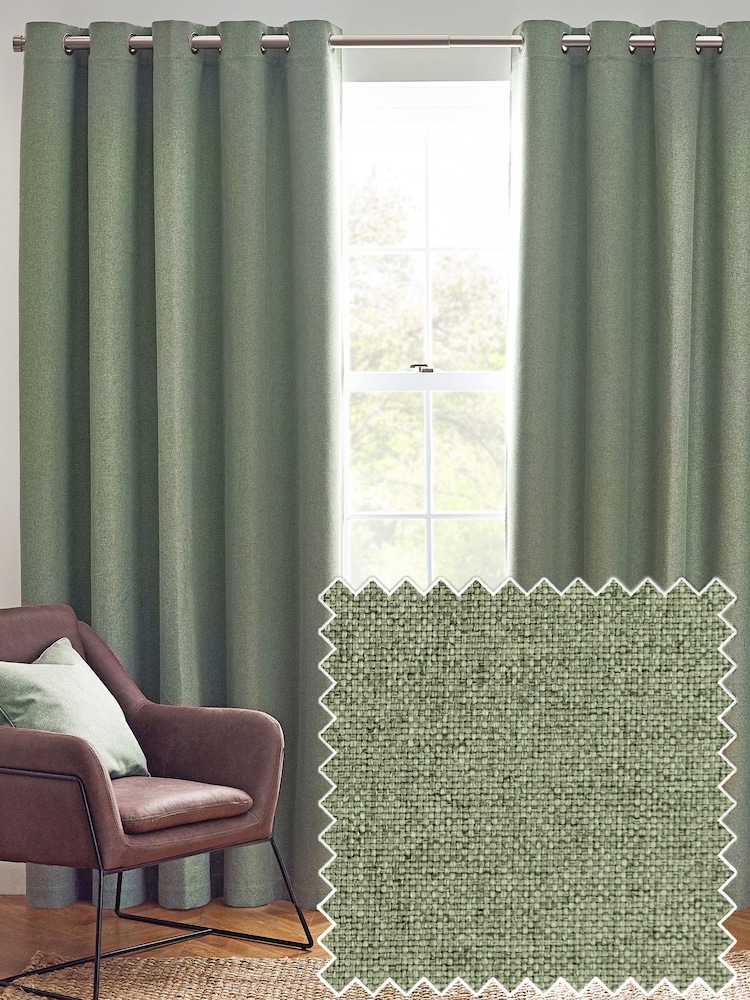 furn. Eucalyptus Dawn 100% Blackout Thermal Eyelet Curtains - Image 1 of 5