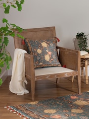 Wylder Blue Bolais Square Floral Tasselled 100% Cotton Cushion - Image 3 of 7