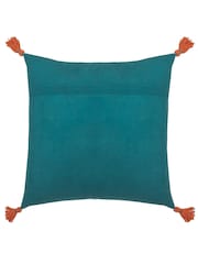 Wylder Blue Bolais Square Floral Tasselled 100% Cotton Cushion - Image 5 of 7