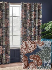Wylder Navy Woodlands Floral Jacquard Eyelet Curtains - Image 2 of 5