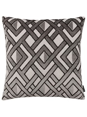 Riva Paoletti Grey/Black 50 x 50cm Henley Geometric Velvet Jacquard Cushion - Image 1 of 5