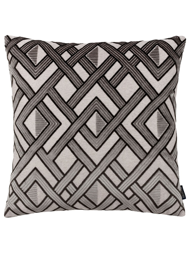 Riva Paoletti Grey/Black 50 x 50cm Henley Geometric Velvet Jacquard Cushion - Image 1 of 5