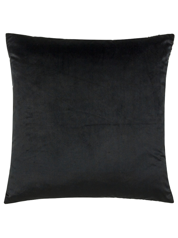 Riva Paoletti Grey/Black 50 x 50cm Henley Geometric Velvet Jacquard Cushion - Image 2 of 5
