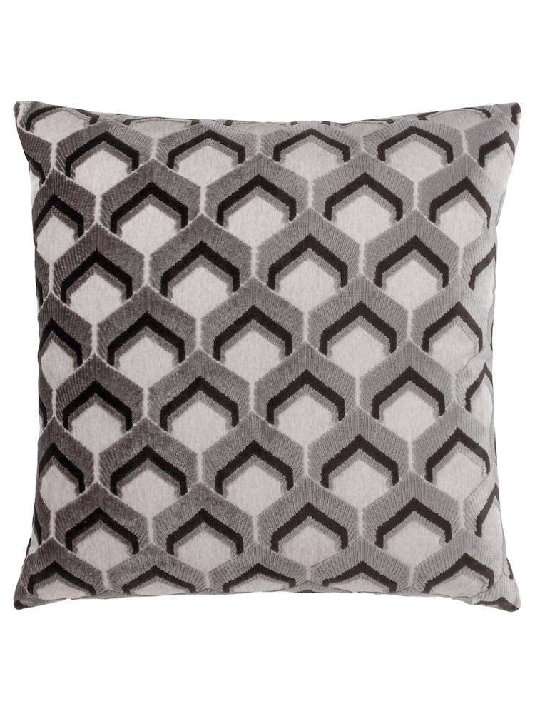 Riva Paoletti Grey/Black 45 x 45cm Ledbury Velvet Jacquard Cushion - Image 1 of 5