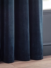 Yard Navy Blue Heavy Chenille Velvet Room Darkening Eyelet Curtains - Image 3 of 5