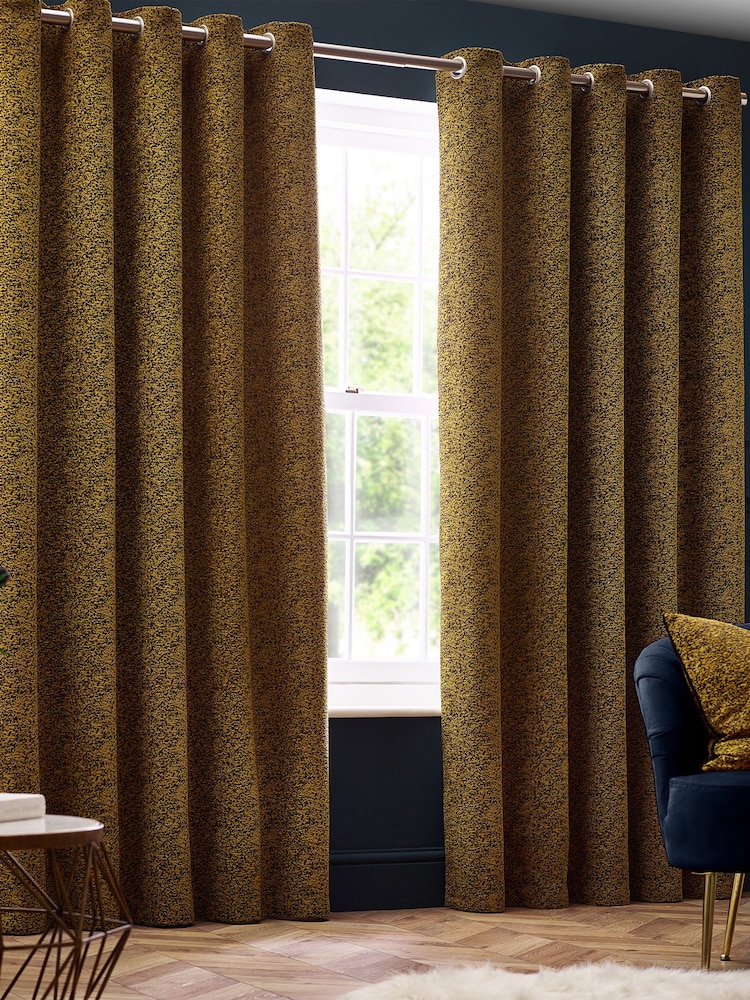 Riva Paoletti Gold Galaxy Chenille Eyelet Curtains - Image 1 of 5