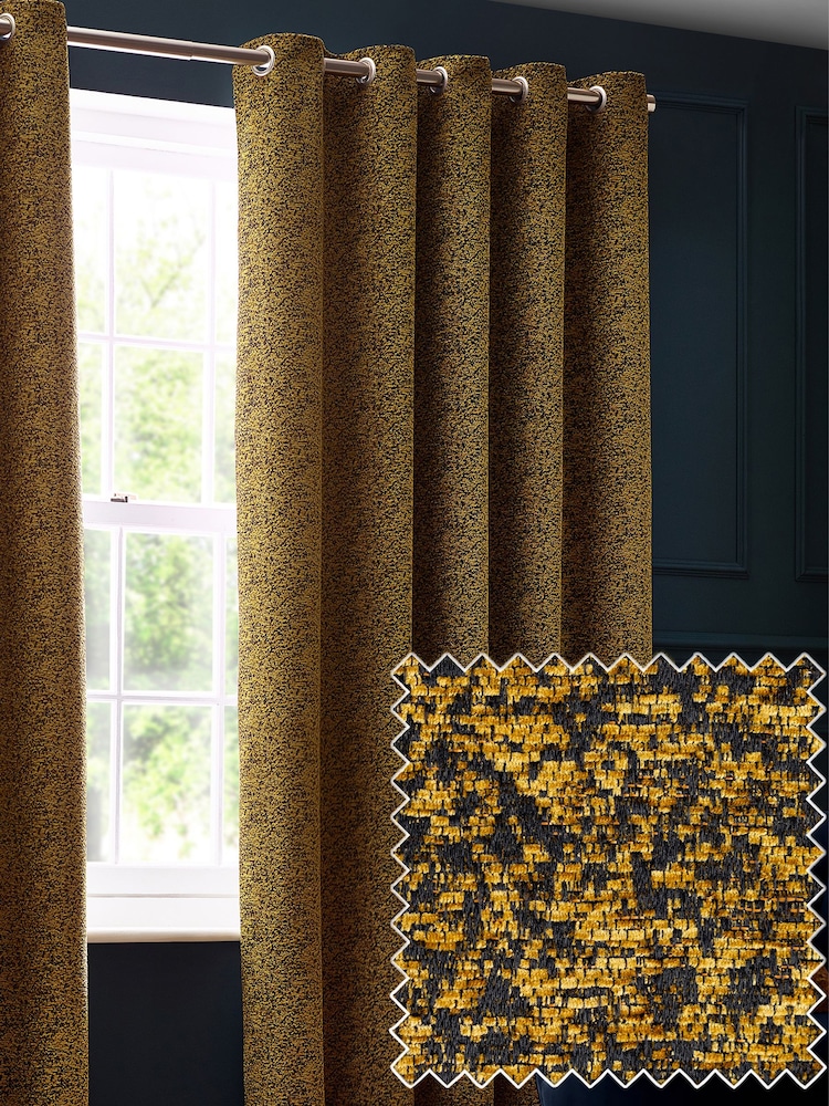 Riva Paoletti Gold Galaxy Chenille Eyelet Curtains - Image 2 of 5