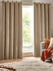 Yard Natural Heavy Chenille Velvet Room Darkening Eyelet Curtains - Image 1 of 5