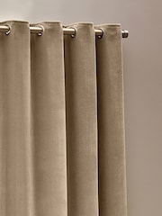 Yard Natural Heavy Chenille Velvet Room Darkening Eyelet Curtains - Image 4 of 5