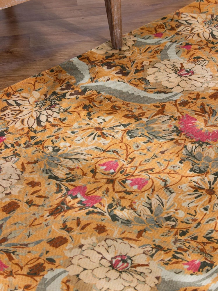 Wylder Nature Yellow Charais Floral Tasselled Indoor 100% Cotton Rug - Image 6 of 6