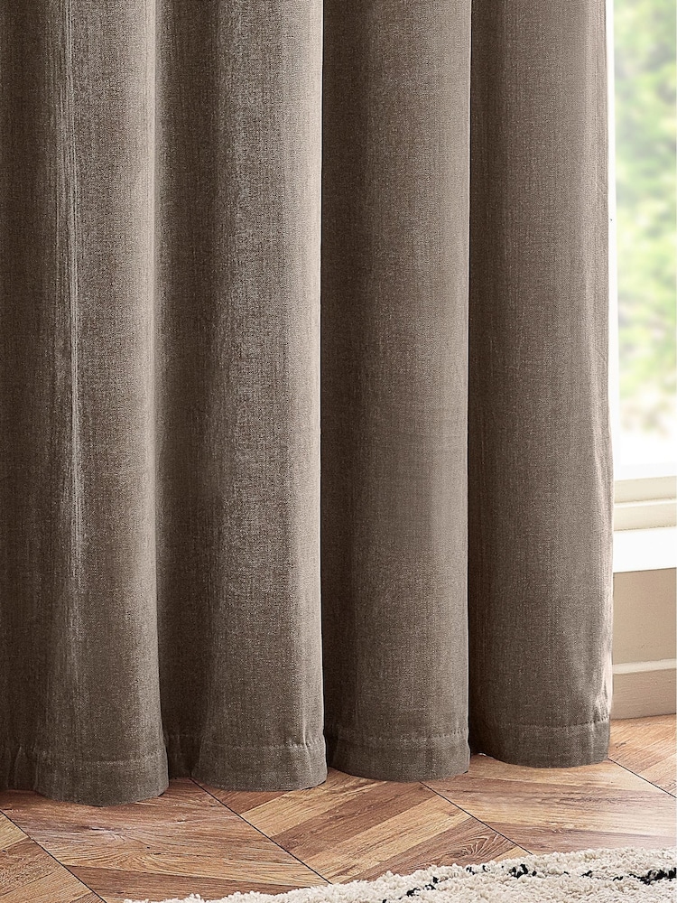 Yard Greige Heavy Chenille Lined Eyelet Curtains - Image 3 of 3