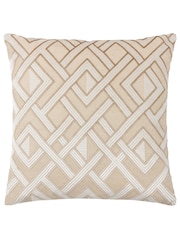 Riva Paoletti Warm Taupe 50 x 50cm Henley Geometric Velvet Jacquard Cushion - Image 1 of 5