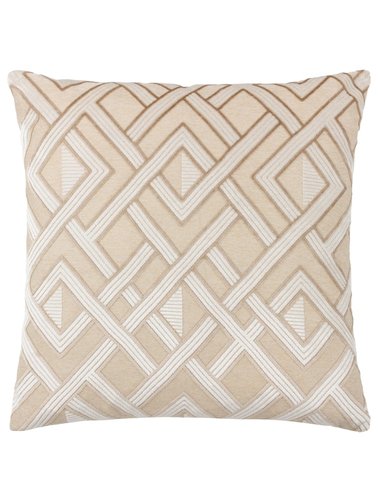 Riva Paoletti Warm Taupe 50 x 50cm Henley Geometric Velvet Jacquard Cushion - Image 1 of 5