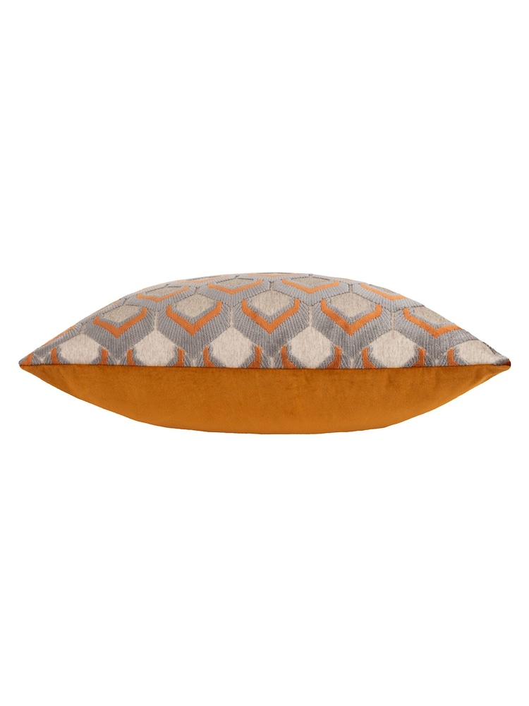 Riva Paoletti Ginger/Grey 45 x 45cm Ledbury Velvet Jacquard Cushion - Image 3 of 5
