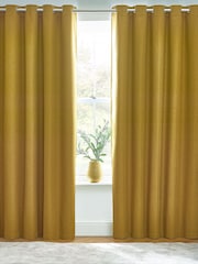 furn. Mustard Dawn 100% Blackout Thermal Eyelet Curtains - Image 1 of 5