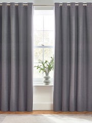 furn. Charcoal Dawn 100% Blackout Thermal Eyelet Curtains - Image 1 of 5