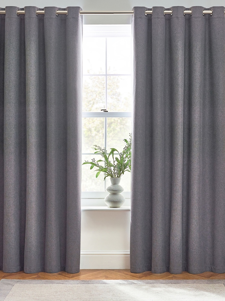 furn. Charcoal Dawn 100% Blackout Thermal Eyelet Curtains - Image 1 of 5
