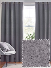 furn. Charcoal Dawn 100% Blackout Thermal Eyelet Curtains - Image 2 of 5