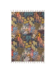 Wylder Midnight Blue Dell Tropical Tasselled Indoor 100% Cotton Rug - Image 3 of 6