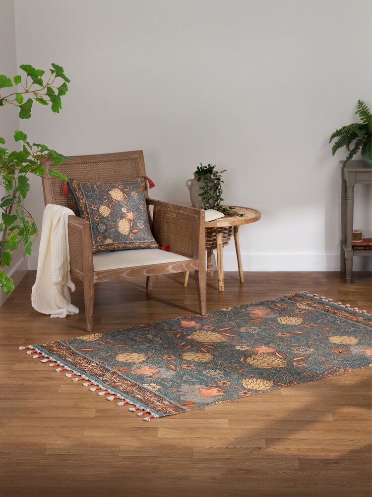 Wylder Blue Bolais Floral Tasselled Indoor 100% Cotton Rug - Image 1 of 7 Wylder Blue Bolais Floral Tasselled Indoor 100% Cotton Rug - Image 1 of 7