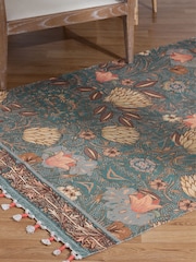 Wylder Blue Bolais Floral Tasselled Indoor 100% Cotton Rug - Image 3 of 7