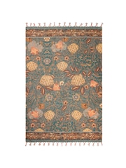 Wylder Blue Bolais Floral Tasselled Indoor 100% Cotton Rug - Image 5 of 7