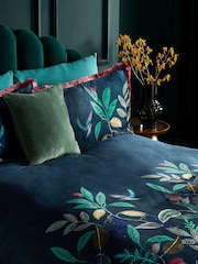 Navy Bold Floral Velvet Duvet Cover and Pillowcase Set - Image 1 of 5