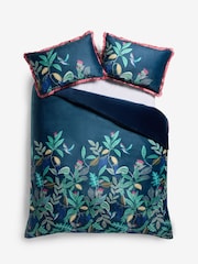Navy Bold Floral Velvet Duvet Cover and Pillowcase Set - Image 4 of 5