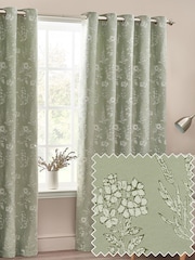Wylder Sage Sophia Floral Jacquard Eyelet Curtains - Image 1 of 5