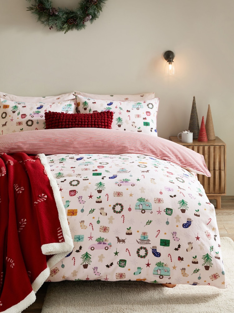 Brushed 100% Cotton Christmas Duvet Cover and Pillowcase Set - Изображение 1 из 8
