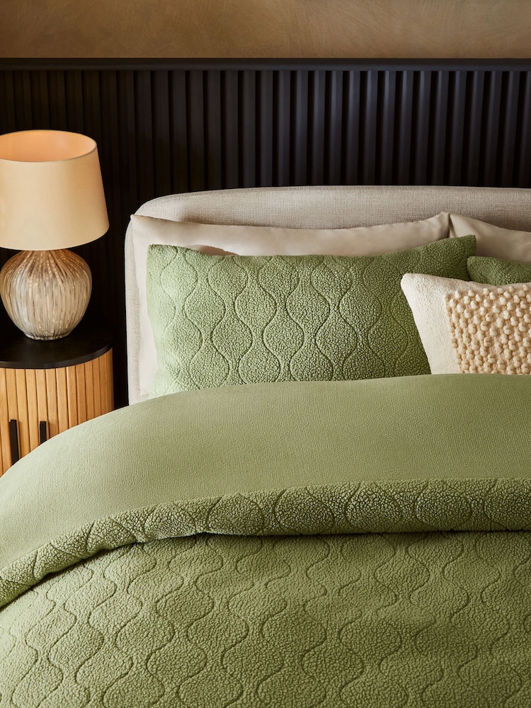 Pattern Embossed Borg Fleece Duvet Cover and Pillowcase Set - Изображение 1 из 4