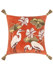 Wylder Coral Kushiro Embroidered Velvet 100% Cotton Cushion - Image 3 of 6