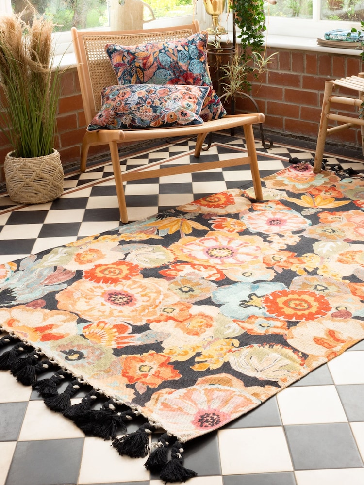 Wylder Tropics Multicolour Florage Floral Tasselled Indoor 100% Cotton Rug - Image 1 of 5