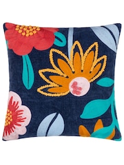 Furn Multicolour 100% Cotton Janey Floral Embroidered Cushion - Image 2 of 6