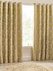 Wylder Gold Sophia Floral Jacquard Eyelet Curtains - Image 2 of 5