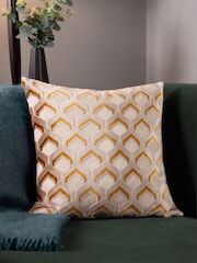 Riva Paoletti Gold 45 x 45cm Ledbury Velvet Jacquard Cushion - Image 1 of 6