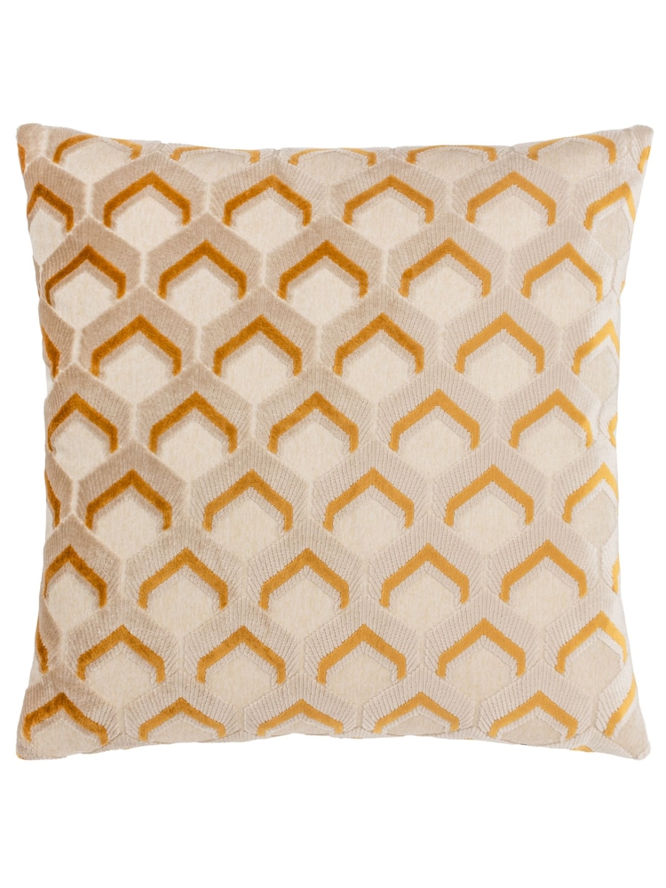 Riva Paoletti Gold 45 x 45cm Ledbury Velvet Jacquard Cushion - Image 2 of 6